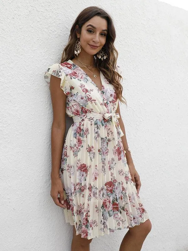 Elegant Floral Tie-Waist V-Neck Dress for Effortless Style