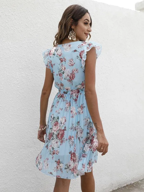 Elegant Floral Tie-Waist V-Neck Dress for Effortless Style
