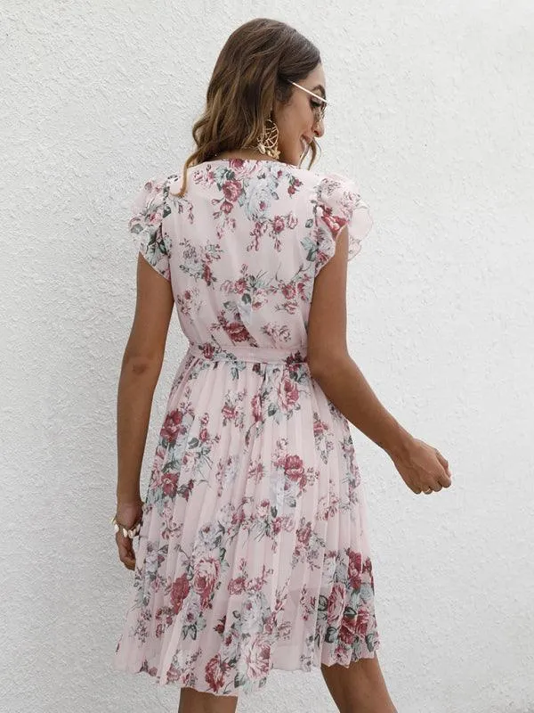 Elegant Floral Tie-Waist V-Neck Dress for Effortless Style