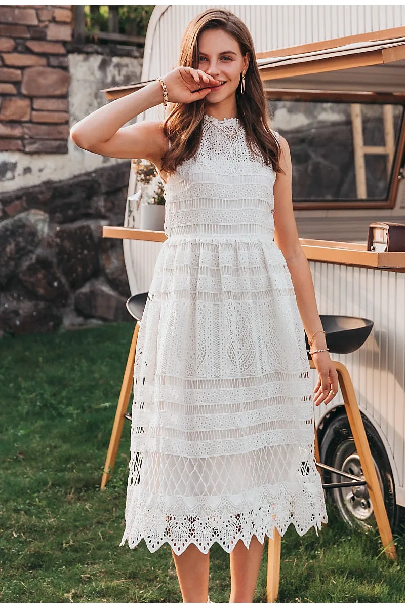 Elegant Sleeveless White Casual Embroidery Long Sundress Summer Maxi Dress