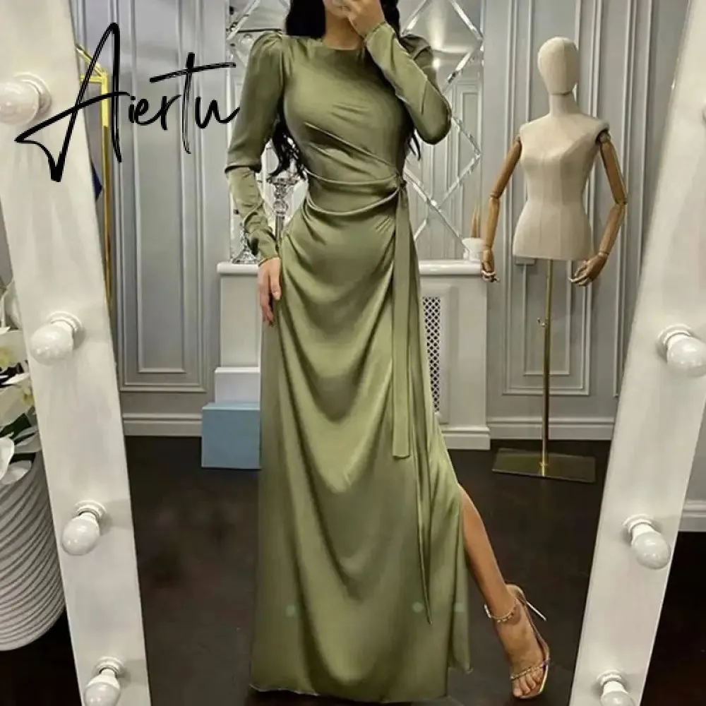 Elegant Women Bodycon Party Dress Summer Long Sleeve Slim Fit Sundress Femme Robe Solid Round Neck Ladies Long Dress Cover Up
