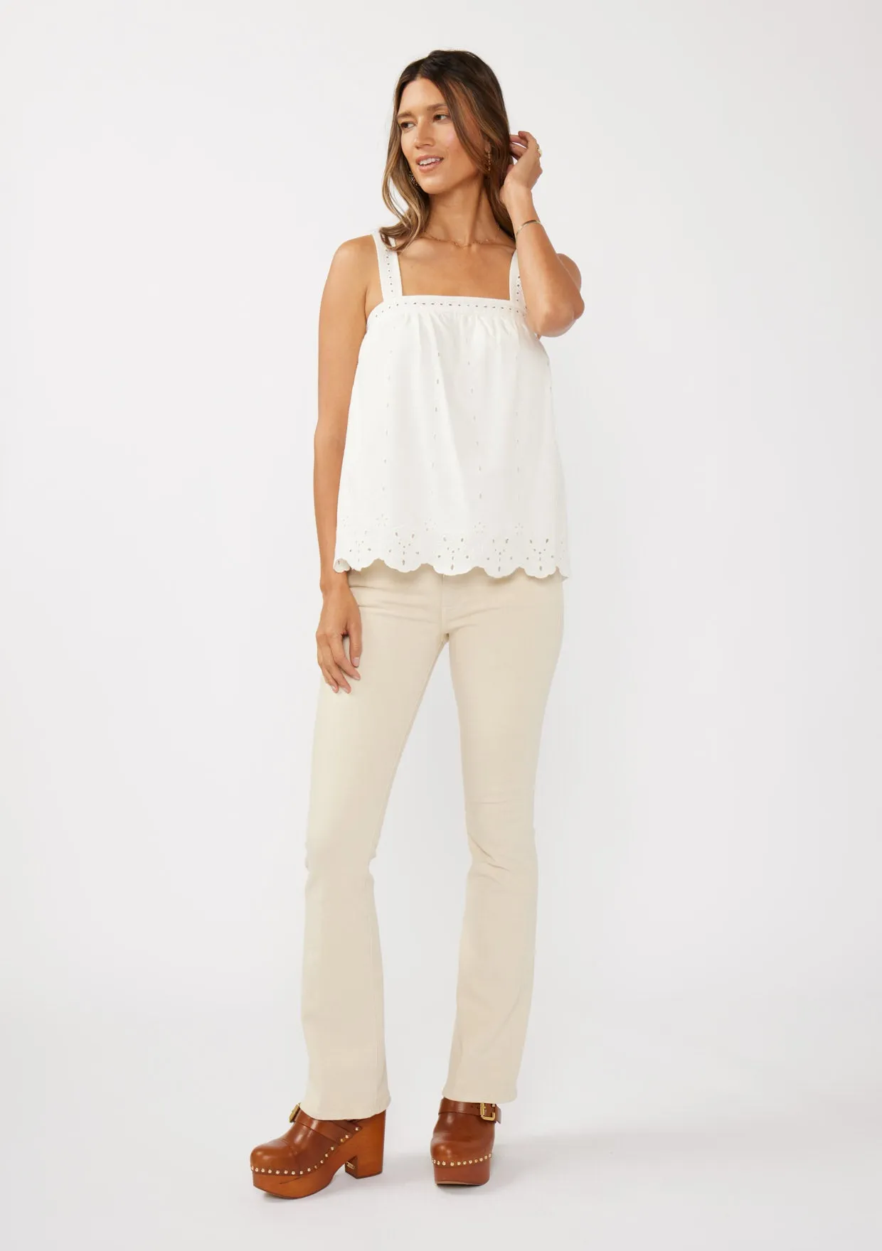 Embroidered Floral Scalloped Hem Tank