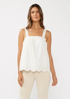 Embroidered Floral Scalloped Hem Tank