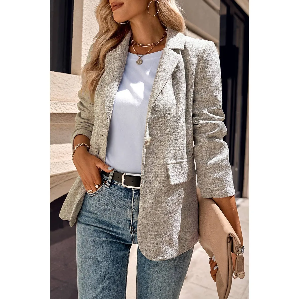 Fit Button Solid Blazer