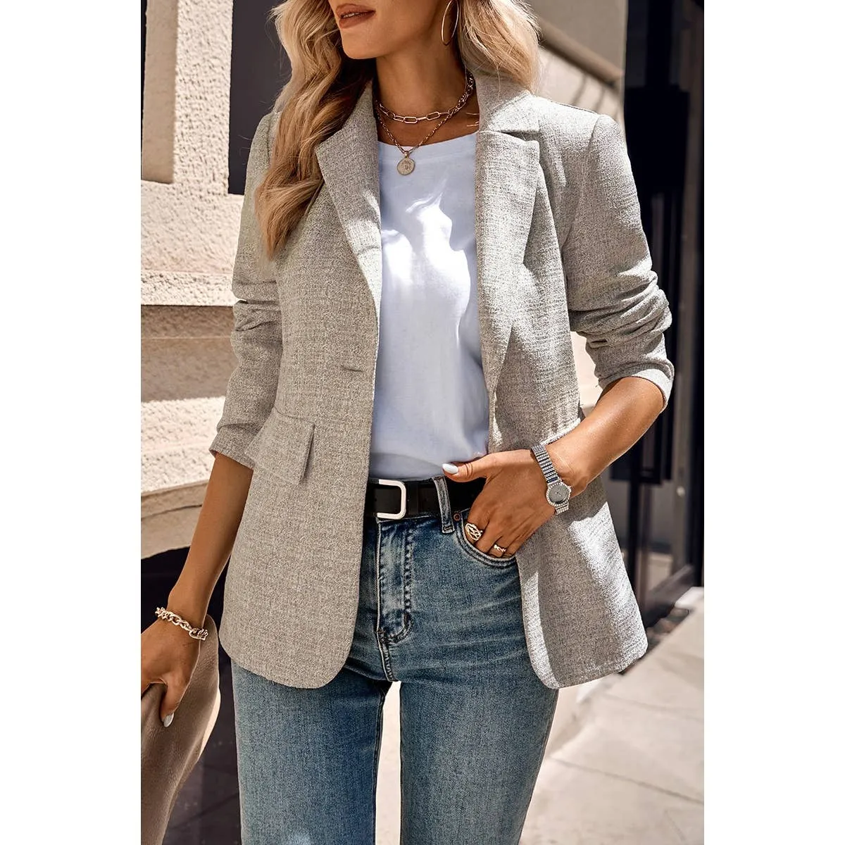 Fit Button Solid Blazer
