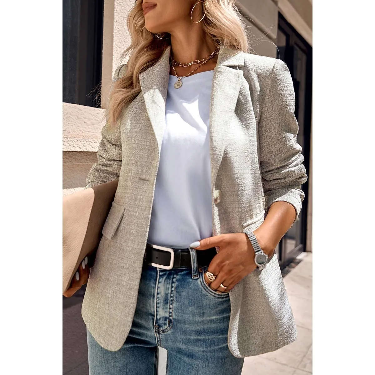 Fit Button Solid Blazer