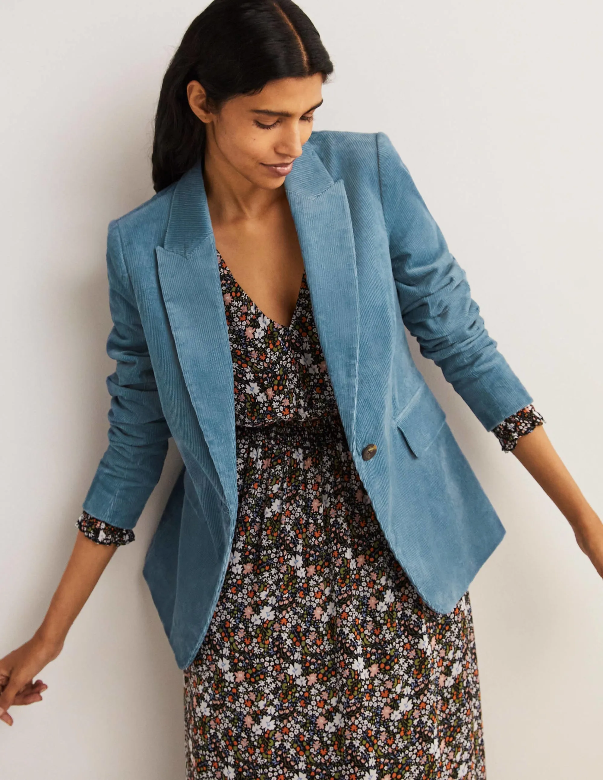 Fitted Corduroy Blazer-Mid Blue