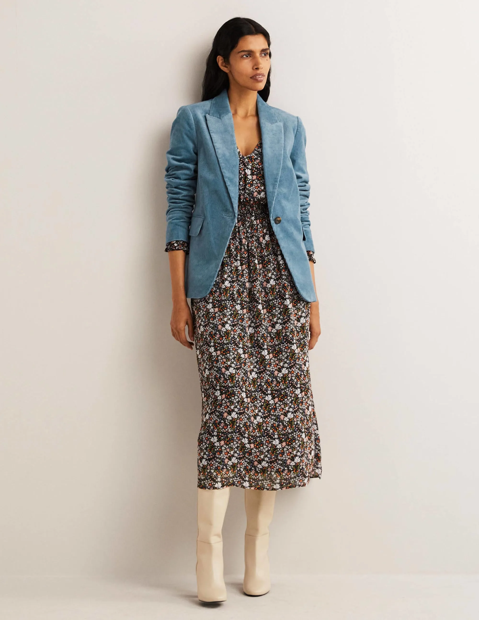 Fitted Corduroy Blazer-Mid Blue