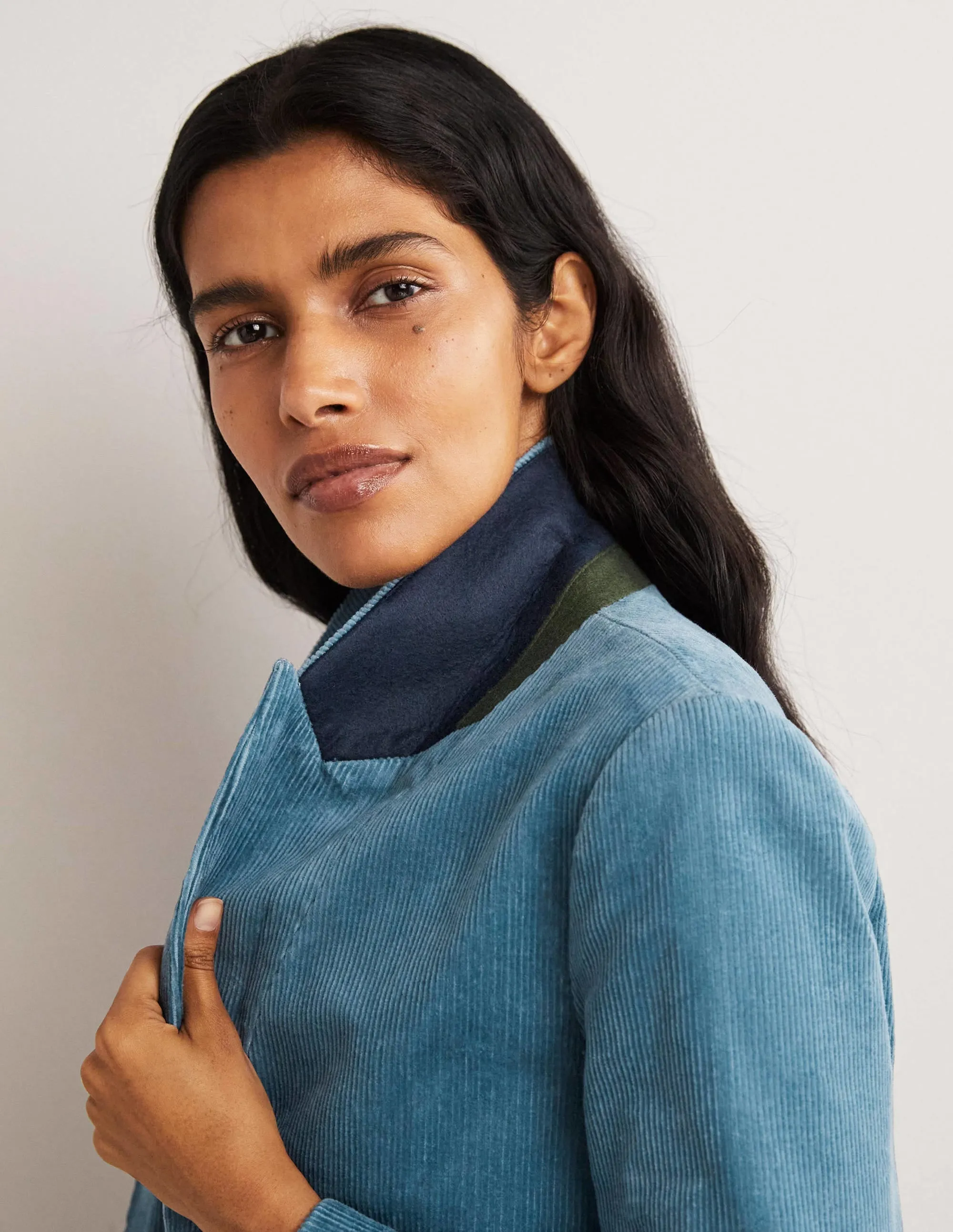 Fitted Corduroy Blazer-Mid Blue