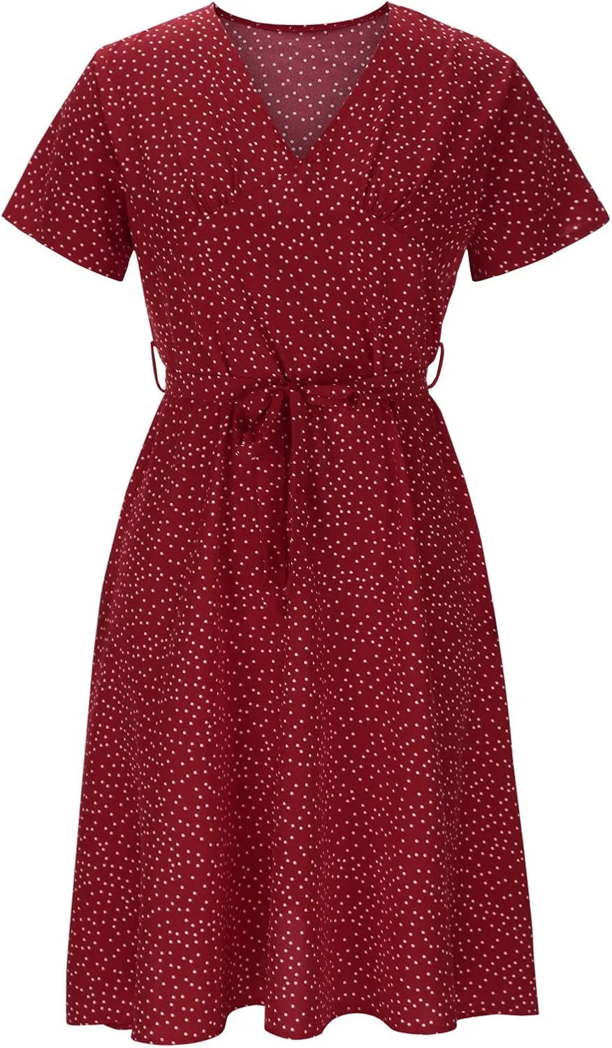 Floral Dresses for Women 2024 V Neck Short Sleeve Midi Dress High Waist Elegant Flowy Smocked Dress Summer Dresses