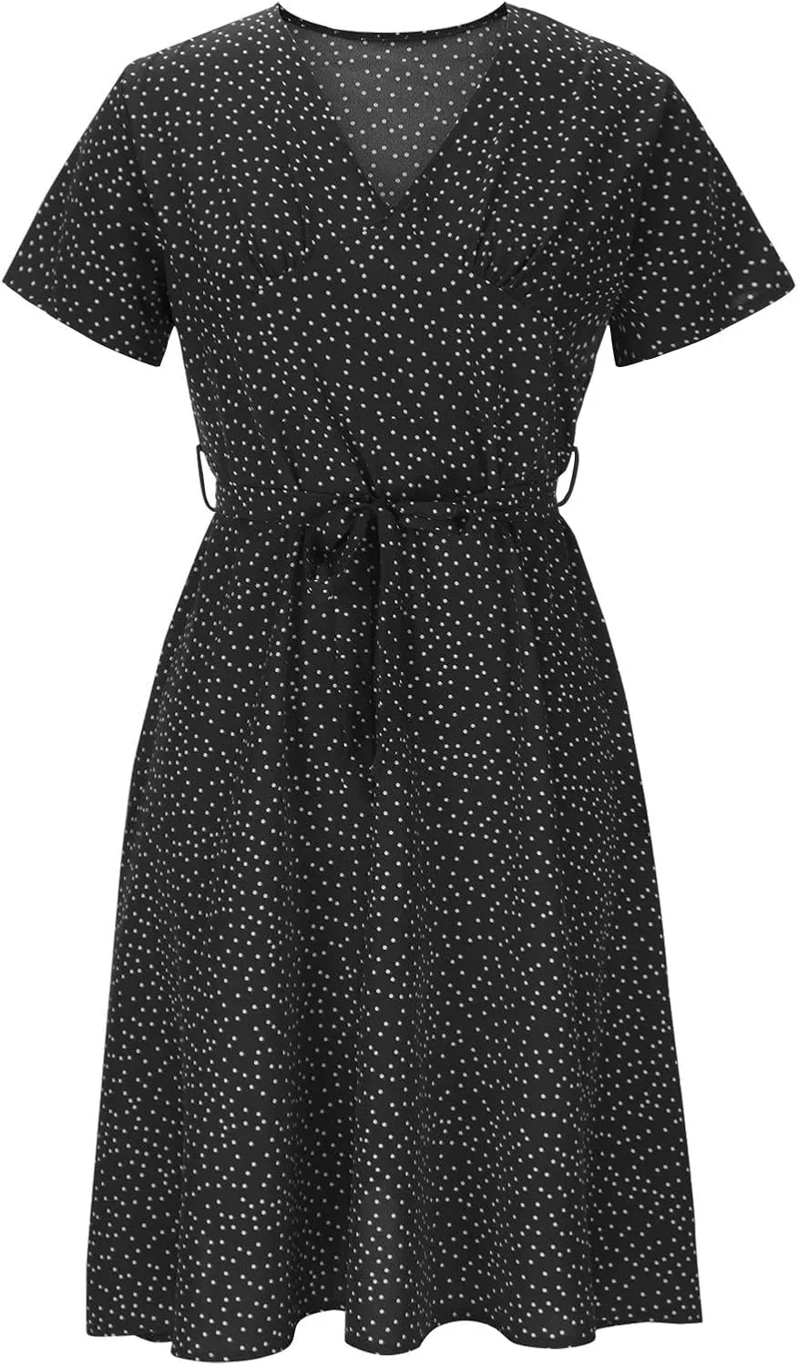 Floral Dresses for Women 2024 V Neck Short Sleeve Midi Dress High Waist Elegant Flowy Smocked Dress Summer Dresses