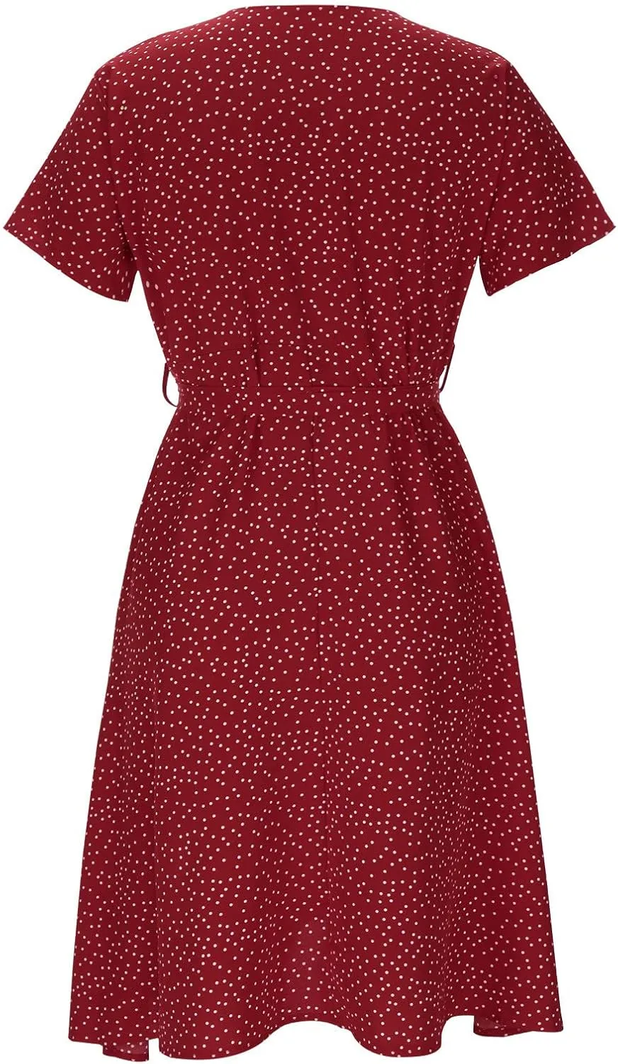 Floral Dresses for Women 2024 V Neck Short Sleeve Midi Dress High Waist Elegant Flowy Smocked Dress Summer Dresses