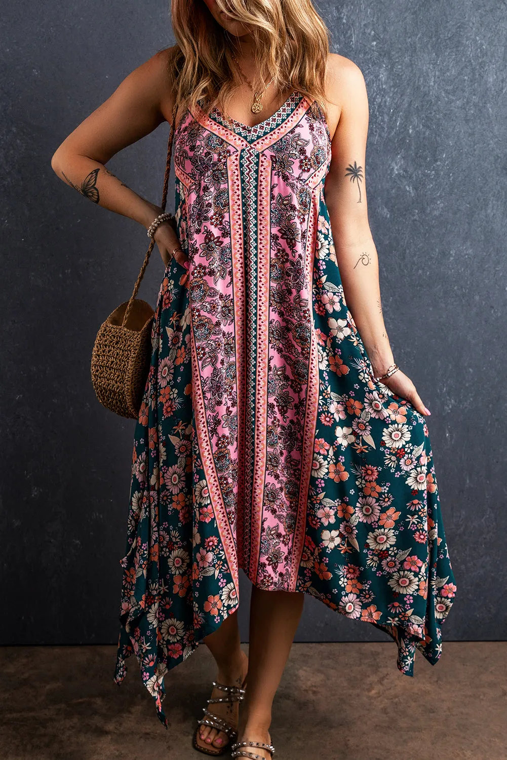 Floral Patchwork Sleeveless Midi Sundress
