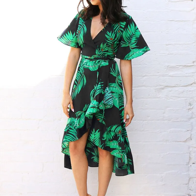 Floral Print Boho Style Summer Beach Dress