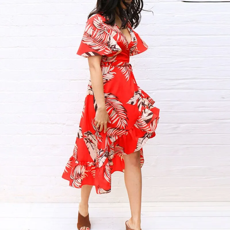 Floral Print Boho Style Summer Beach Dress