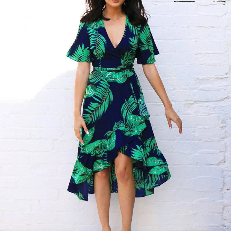 Floral Print Boho Style Summer Beach Dress