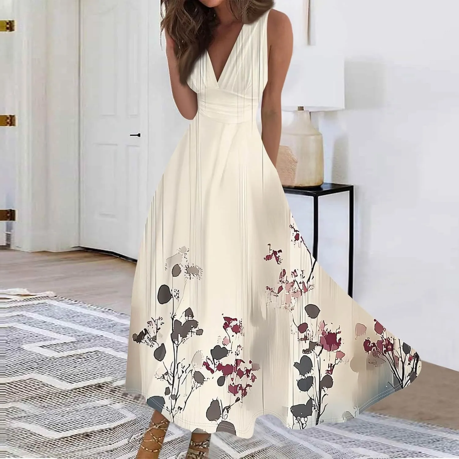 Floral Womens Dresses, Boho Bohemian 2025 Vacation Elegant Flowy Long Sundress