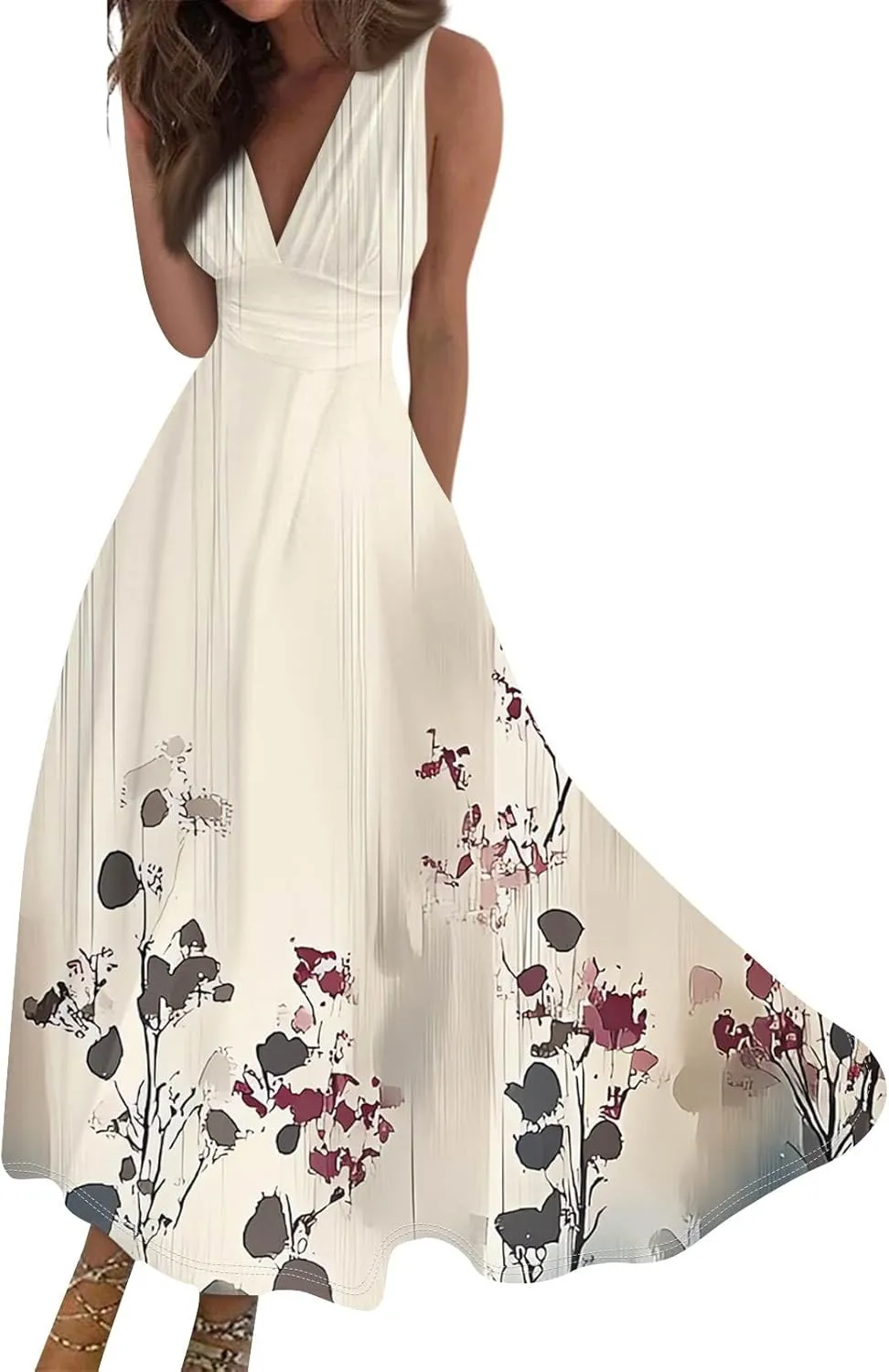 Floral Womens Dresses, Boho Bohemian 2025 Vacation Elegant Flowy Long Sundress