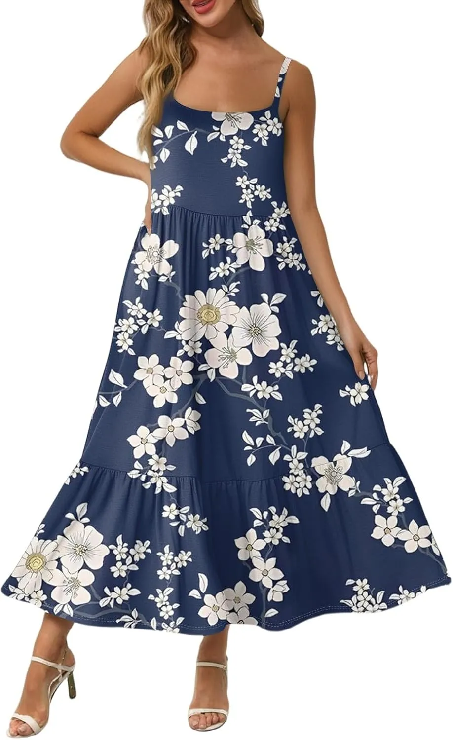 Flowy Summer Dress, Trendy Vacation Beach Casual Elegant Midi Womens Sundress