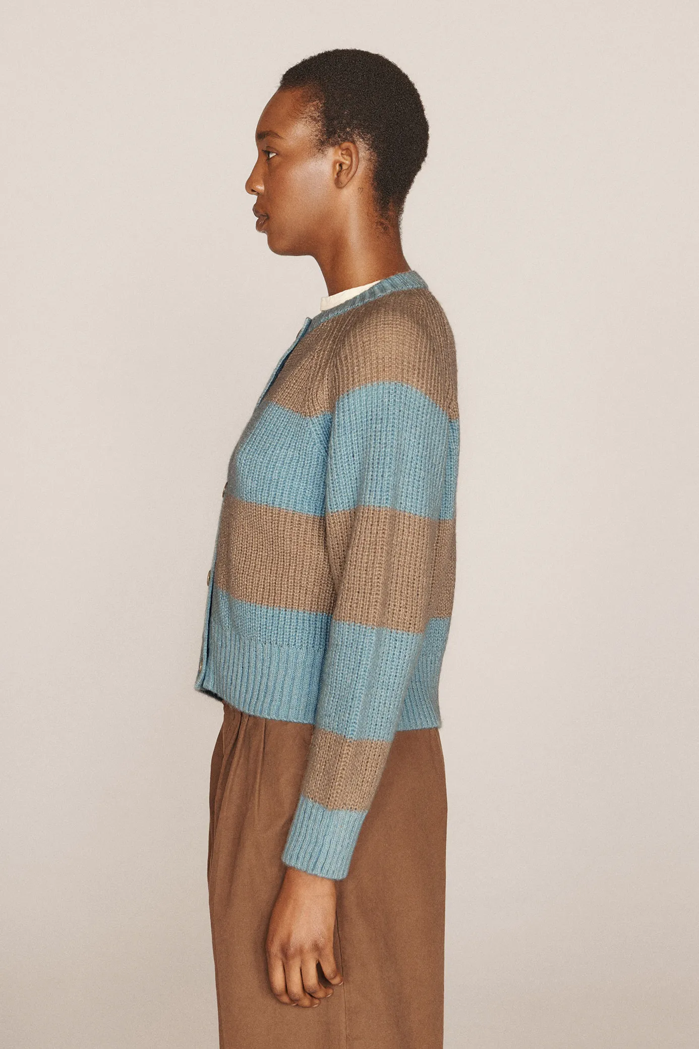 Foxtail Stripe Cardigan - Sand / Light Blue