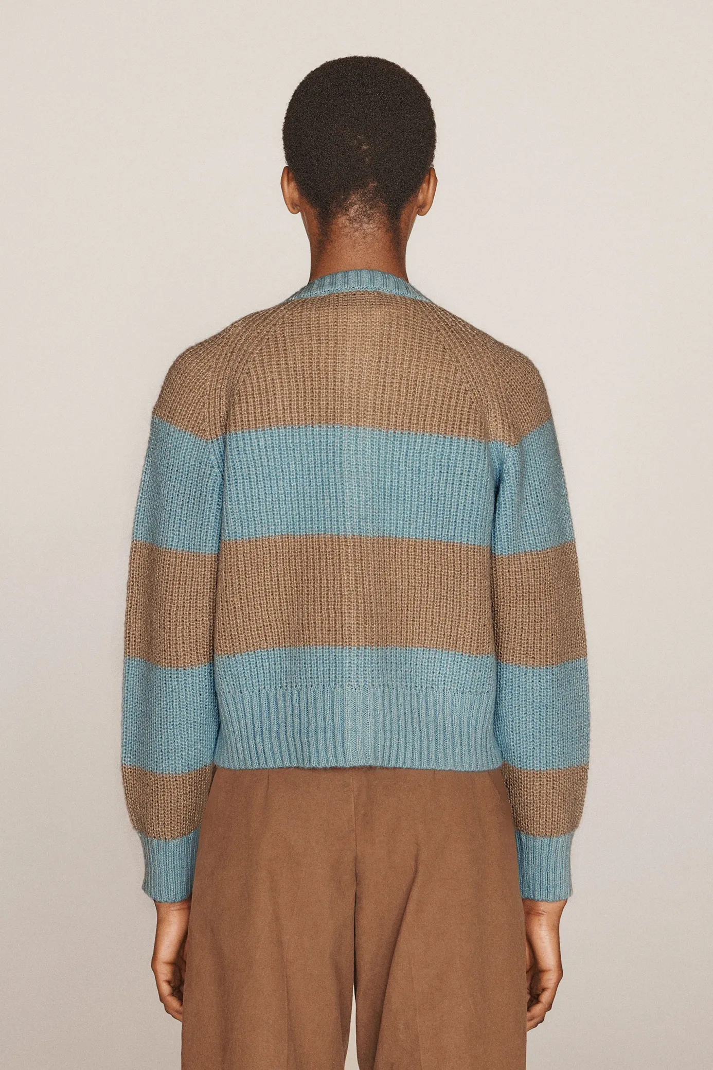 Foxtail Stripe Cardigan - Sand / Light Blue