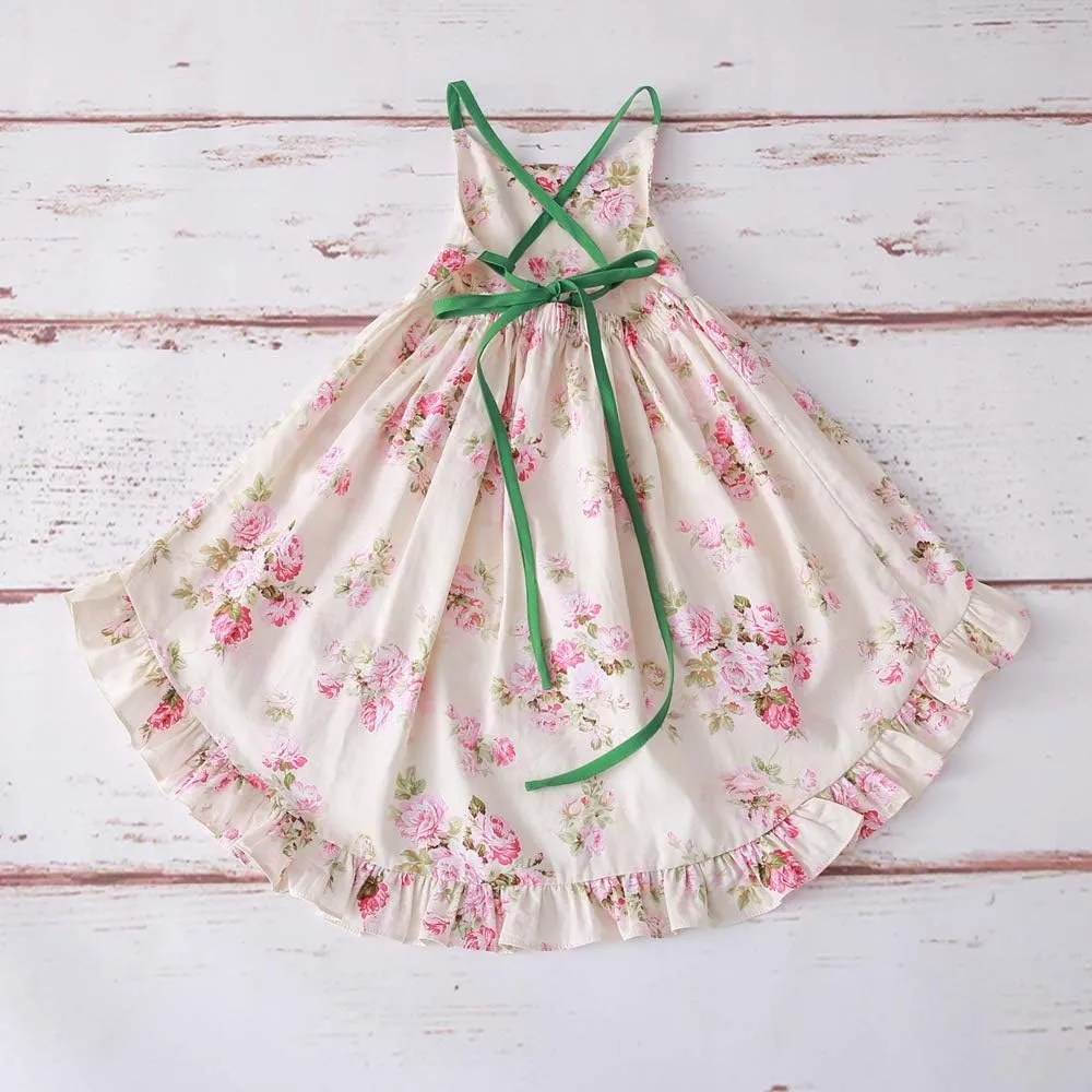 Girls' 2T-14 Casual Sundress Summer Autumn Clothes Cotton Floral Dress