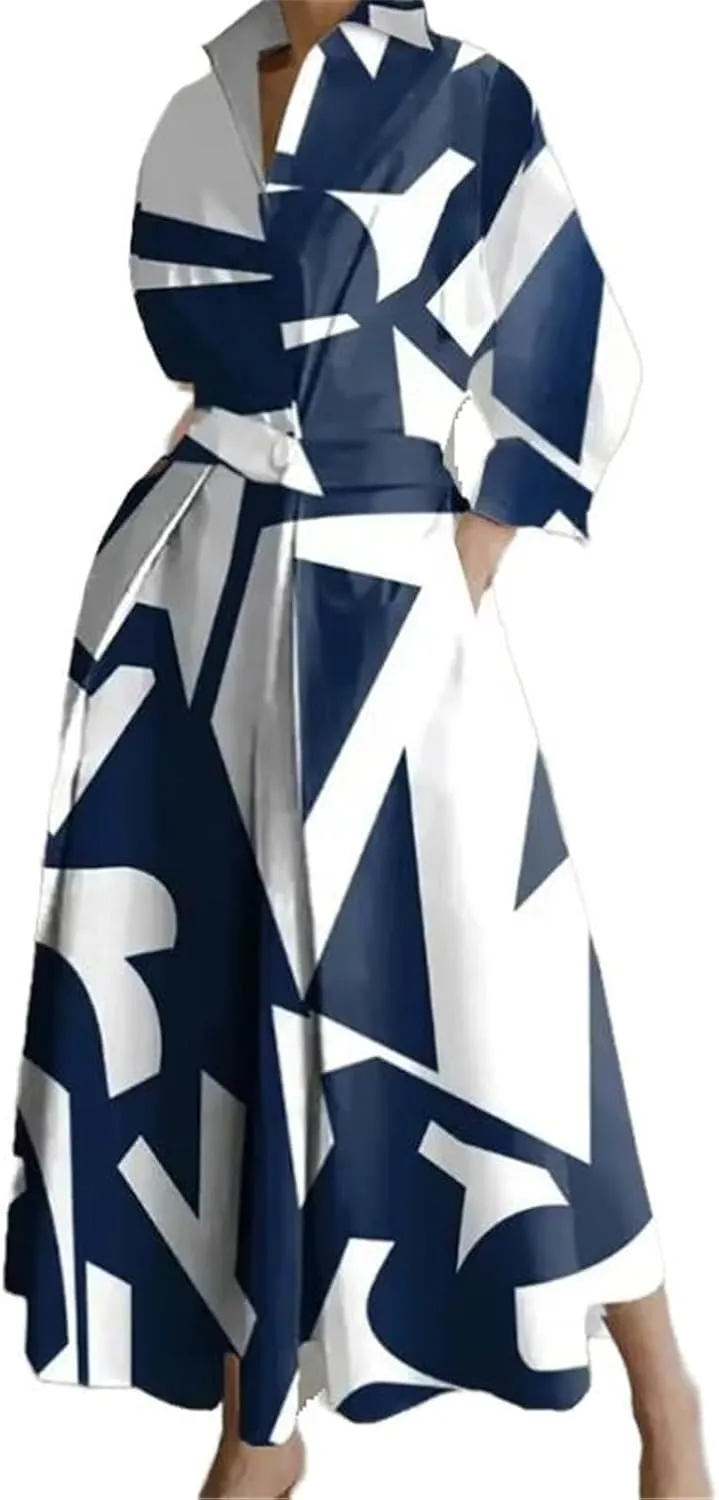 GUOYUXIAO Women's V-Neck Casual Dress Loose Fit Skirt