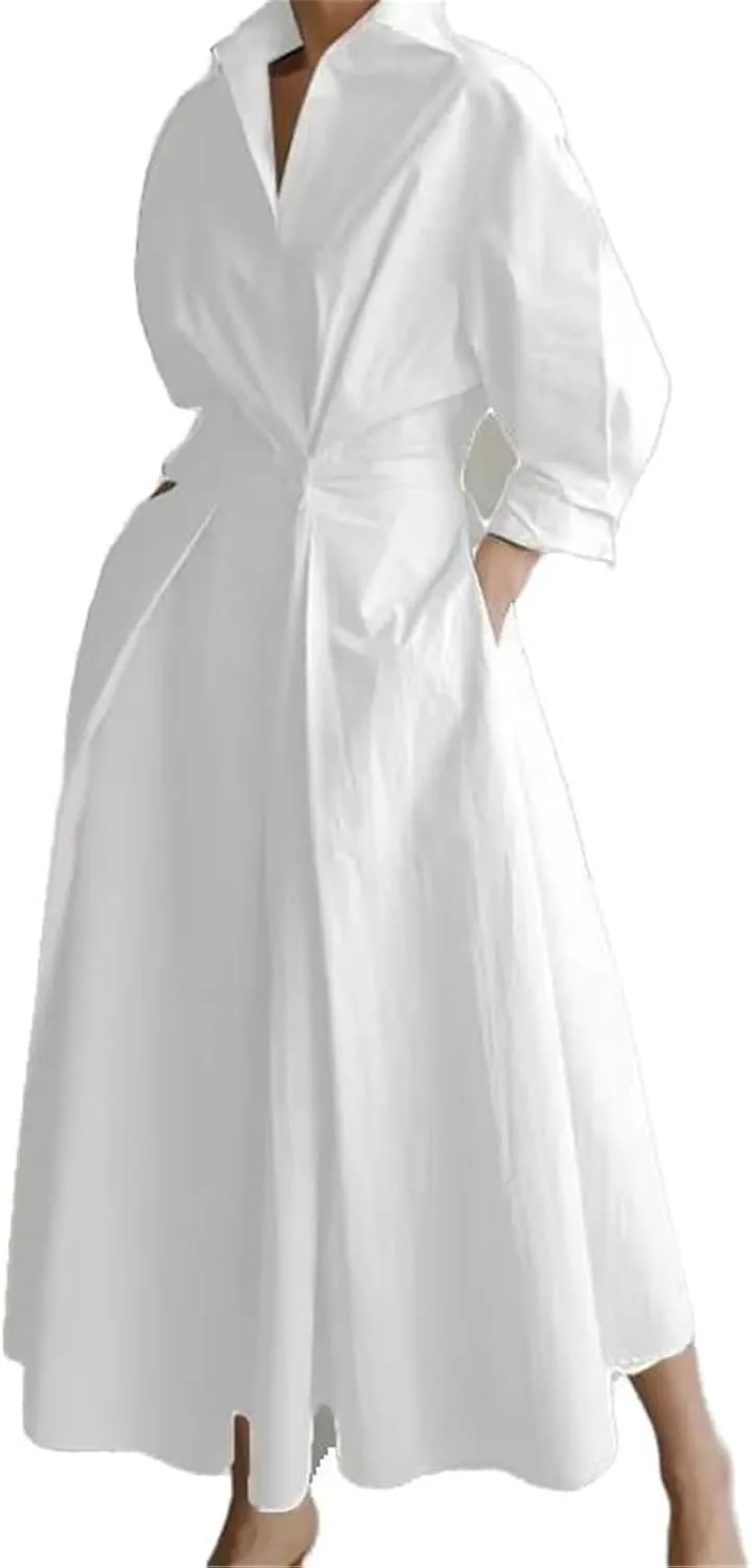 GUOYUXIAO Women's V-Neck Casual Dress Loose Fit Skirt