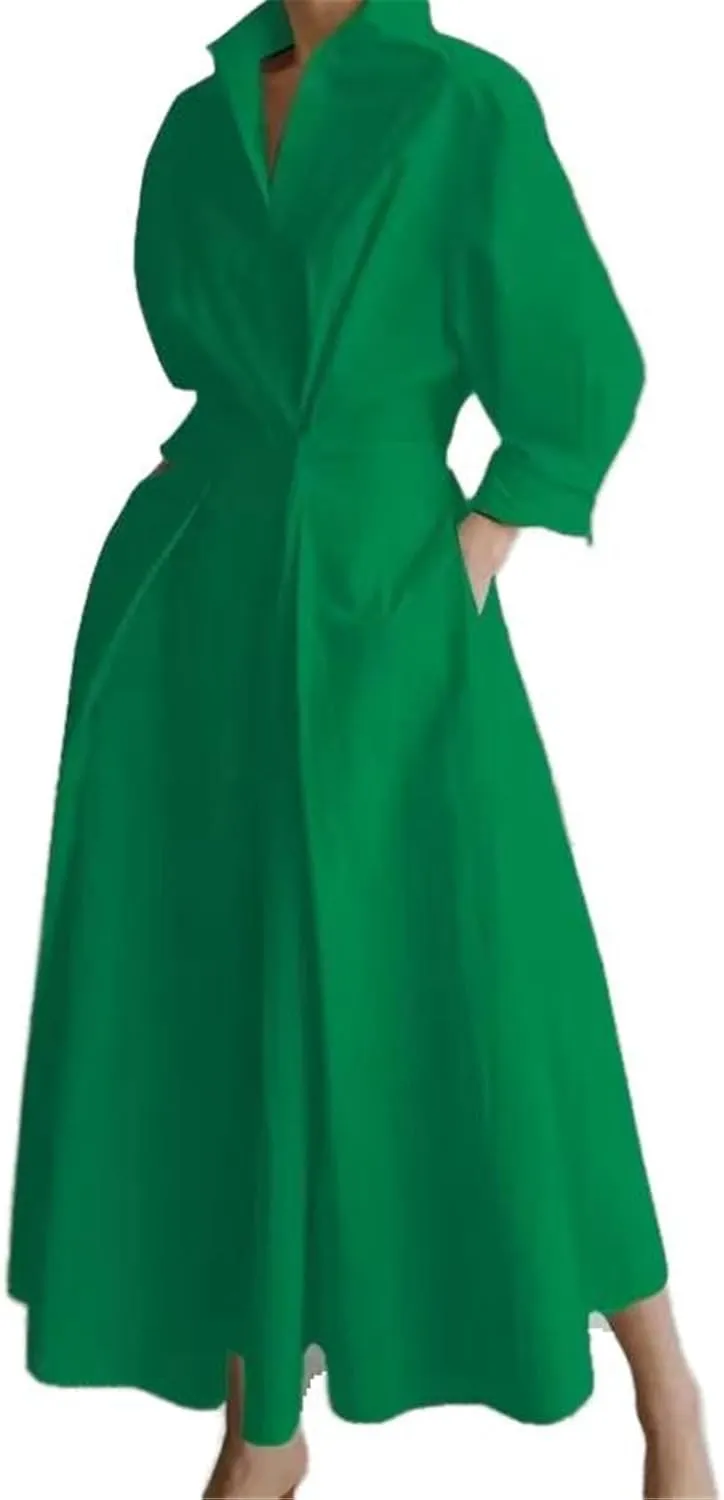 GUOYUXIAO Women's V-Neck Casual Dress Loose Fit Skirt