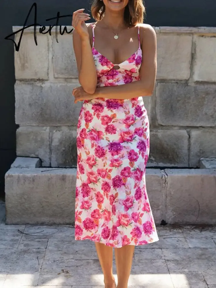 Hollow Out Sexy Straight Midi Elegant Summer Beach Pink Sundress Vestido Femme Robe Party Elegant Sleeveless Dress