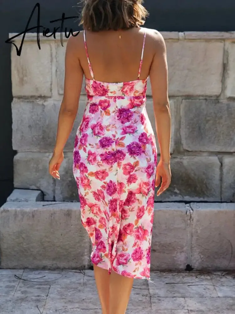 Hollow Out Sexy Straight Midi Elegant Summer Beach Pink Sundress Vestido Femme Robe Party Elegant Sleeveless Dress
