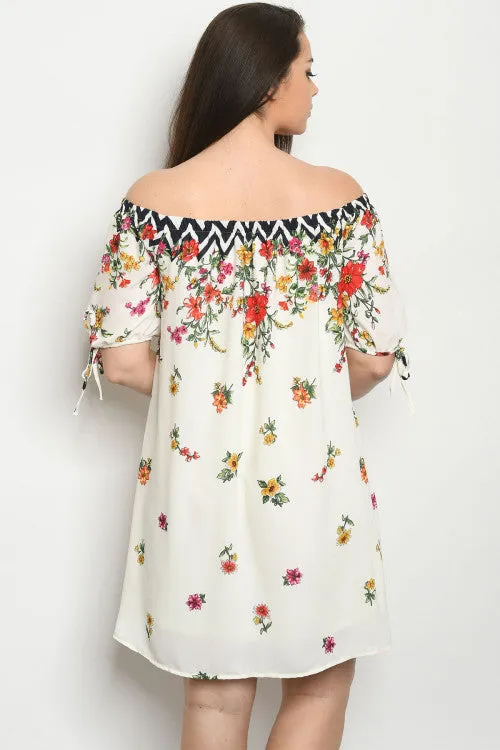 Ivory Floral Cold Shoulder Plus Size Shift Dress