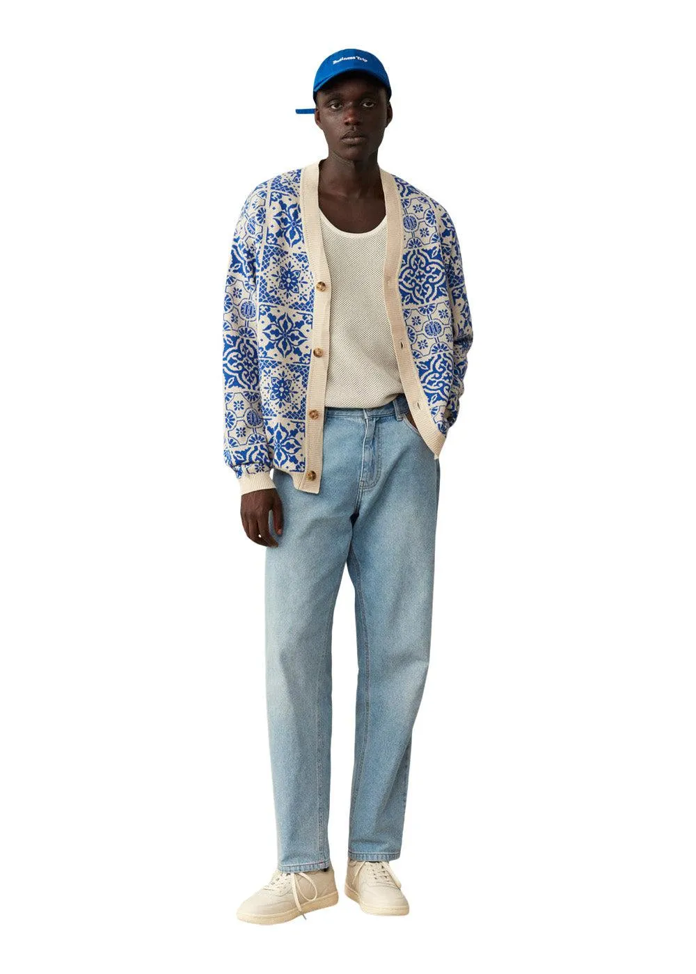 Joaquin Jacquard Cardigan - Light Ivory/Surf Blue