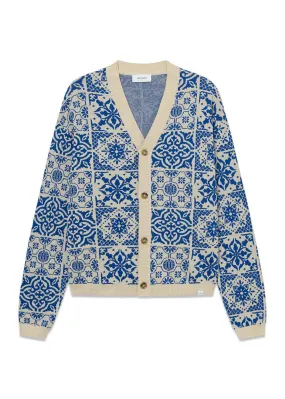 Joaquin Jacquard Cardigan - Light Ivory/Surf Blue
