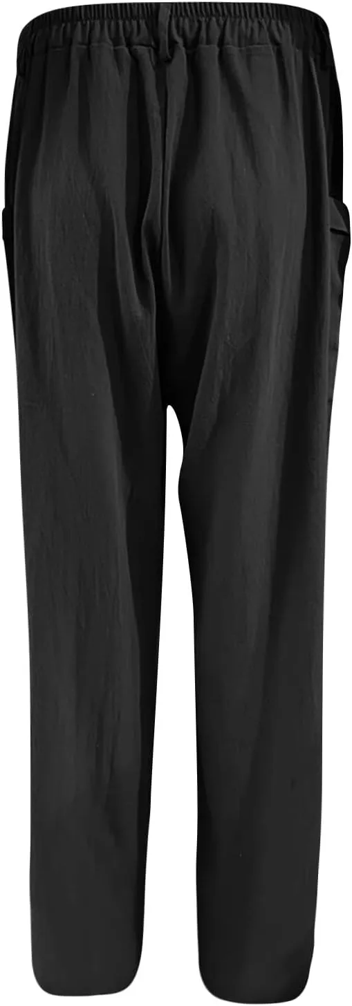 JOAU Womens Casual High Waisted Relaxed Fit Pants Button Up Straight Leg Trousers with Pockets Summer Cotton Linen Pants
