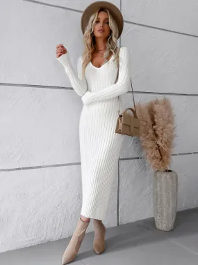 Knitwear V-Neck Ribbed Sweater Maxi Dress