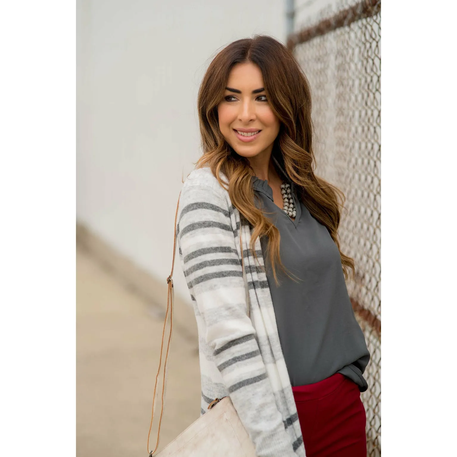 Light Grey Striped Cardigan