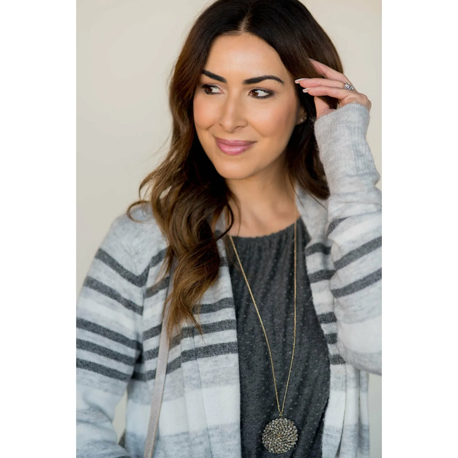 Light Grey Striped Cardigan