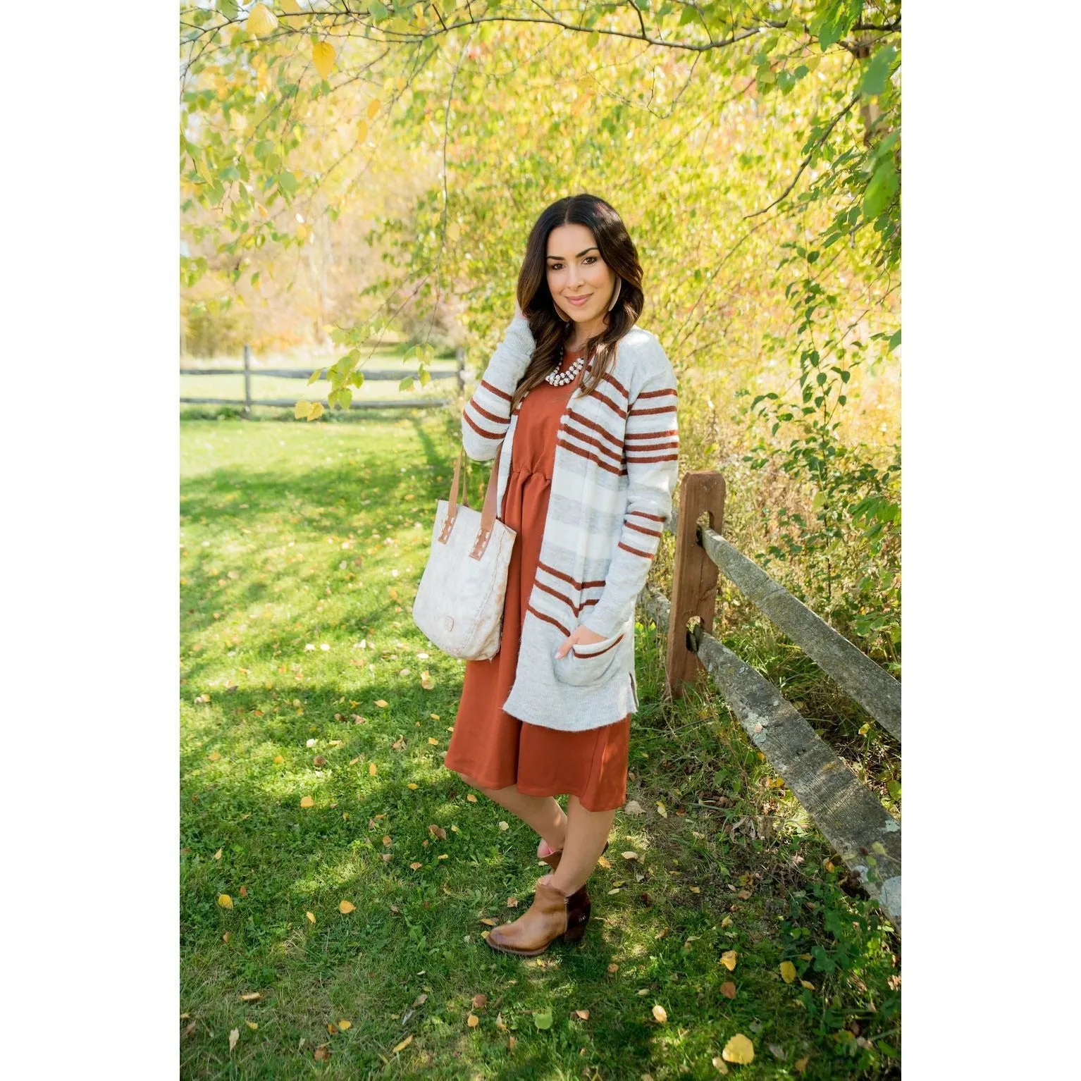 Light Grey Striped Cardigan