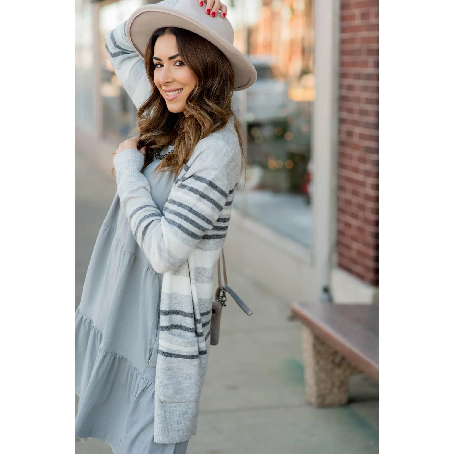 Light Grey Striped Cardigan