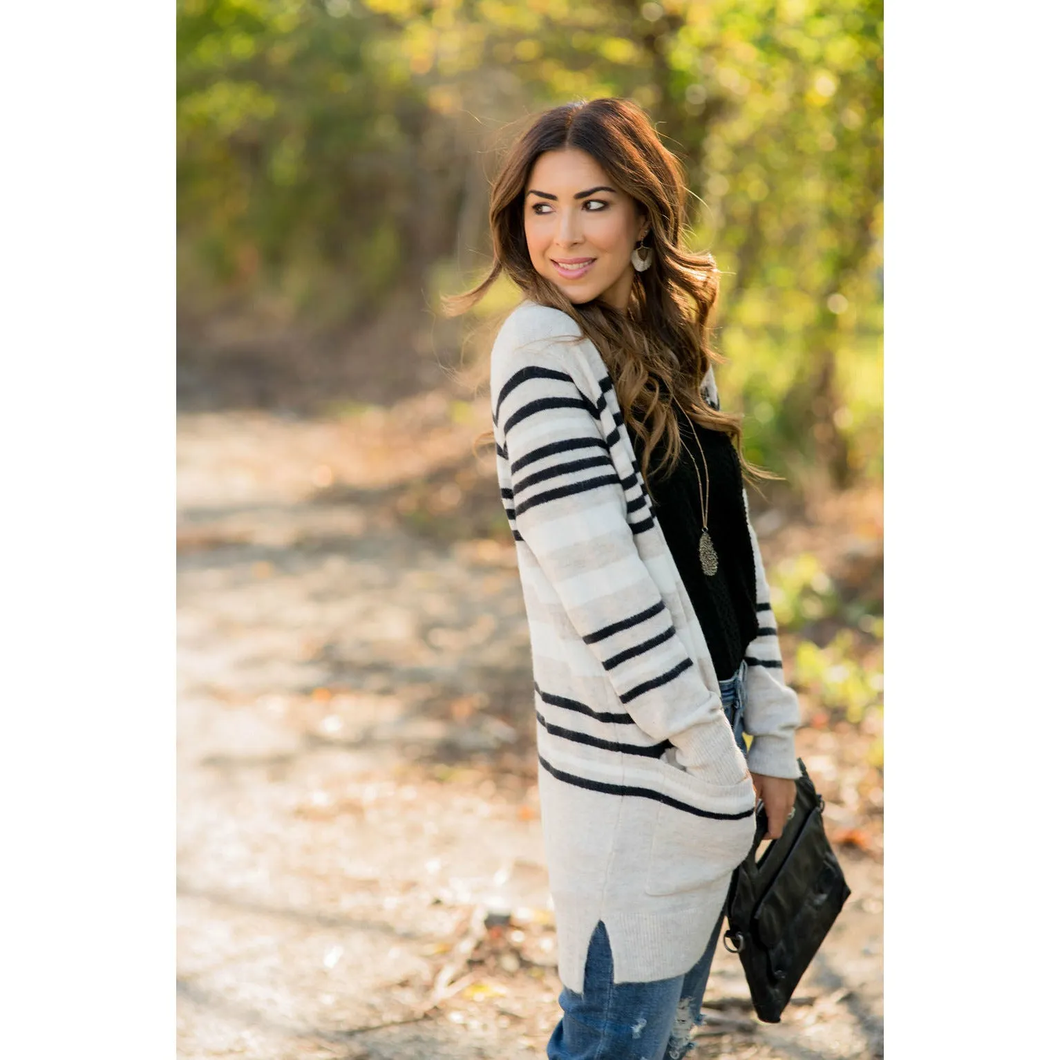 Light Grey Striped Cardigan