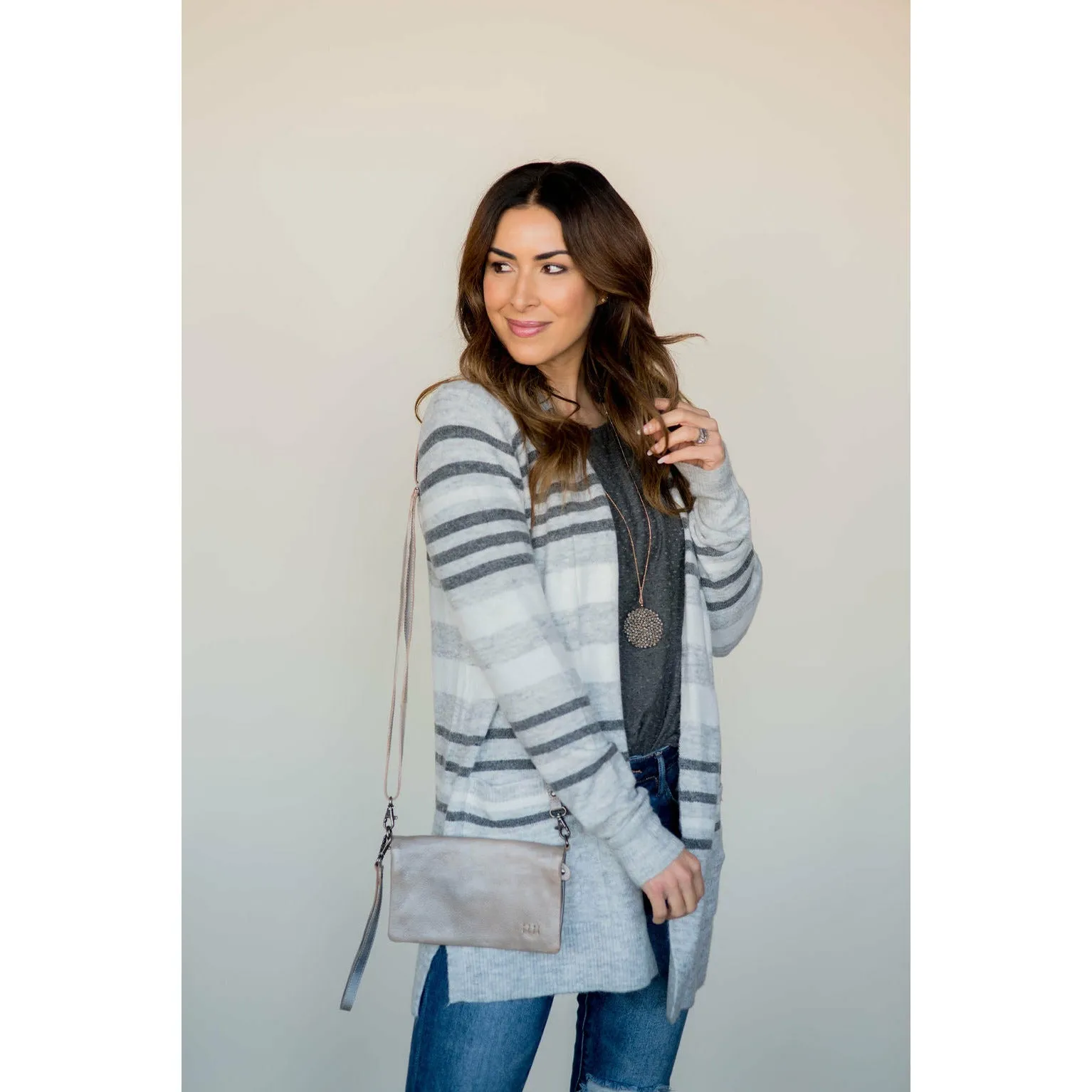 Light Grey Striped Cardigan