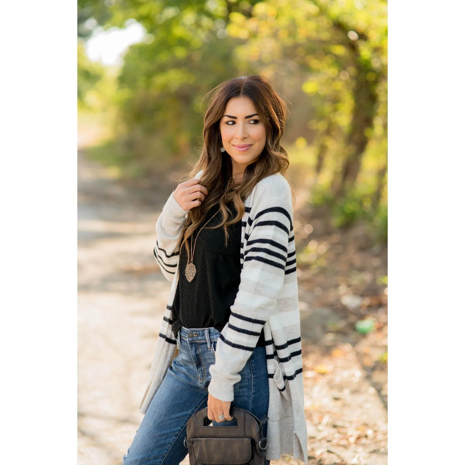 Light Grey Striped Cardigan