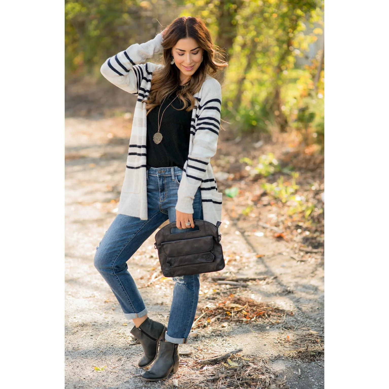 Light Grey Striped Cardigan