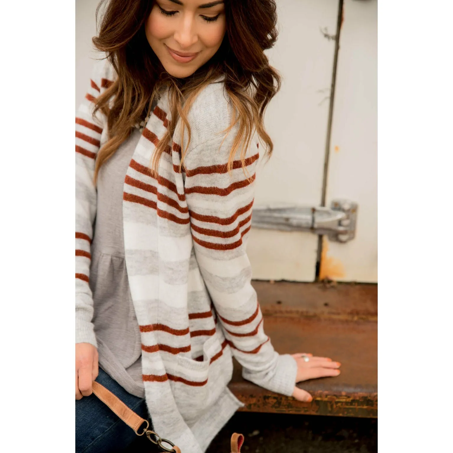 Light Grey Striped Cardigan