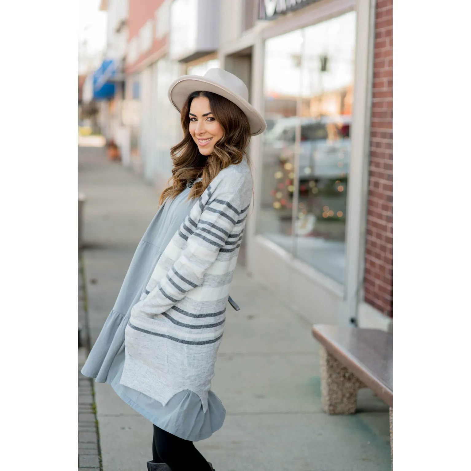 Light Grey Striped Cardigan