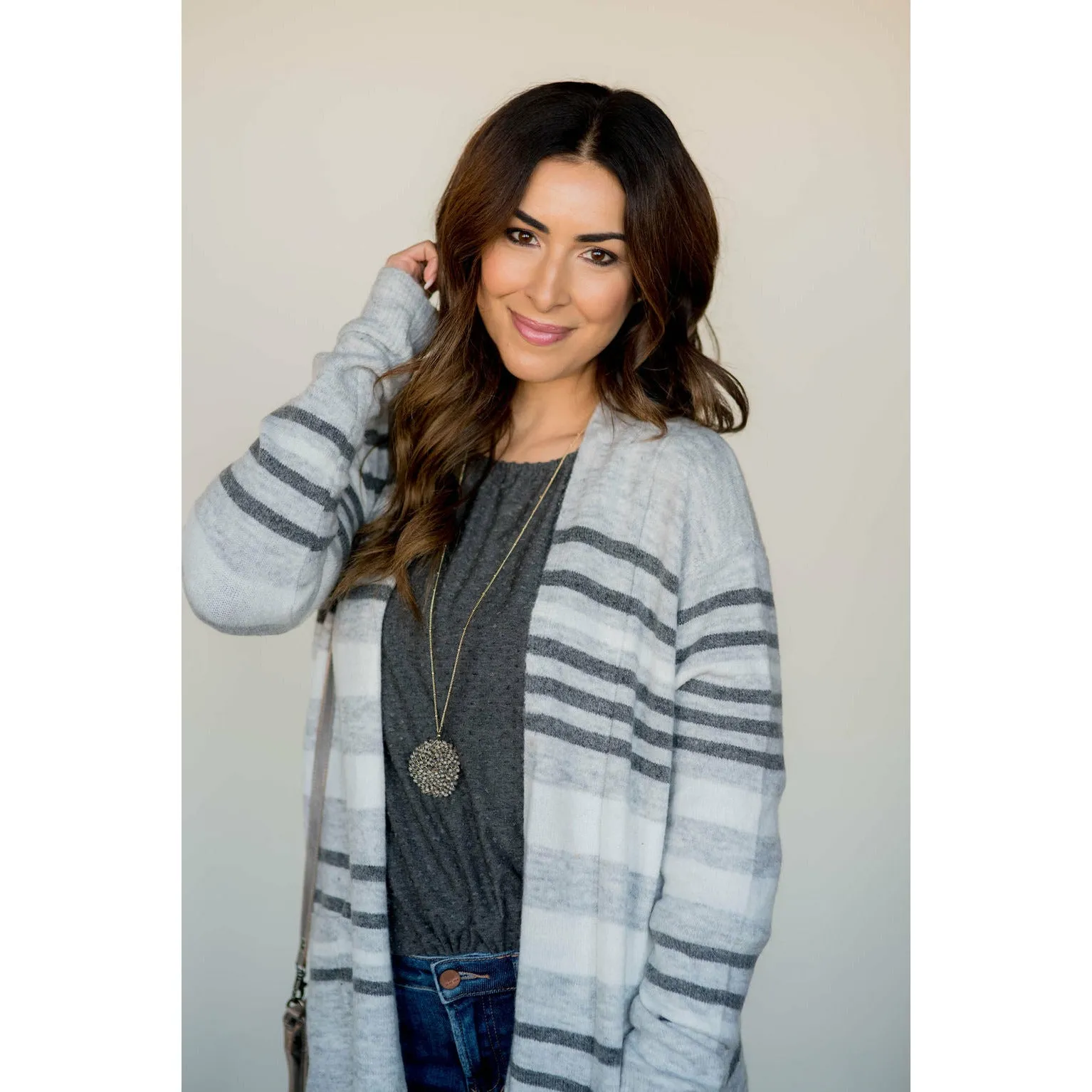 Light Grey Striped Cardigan