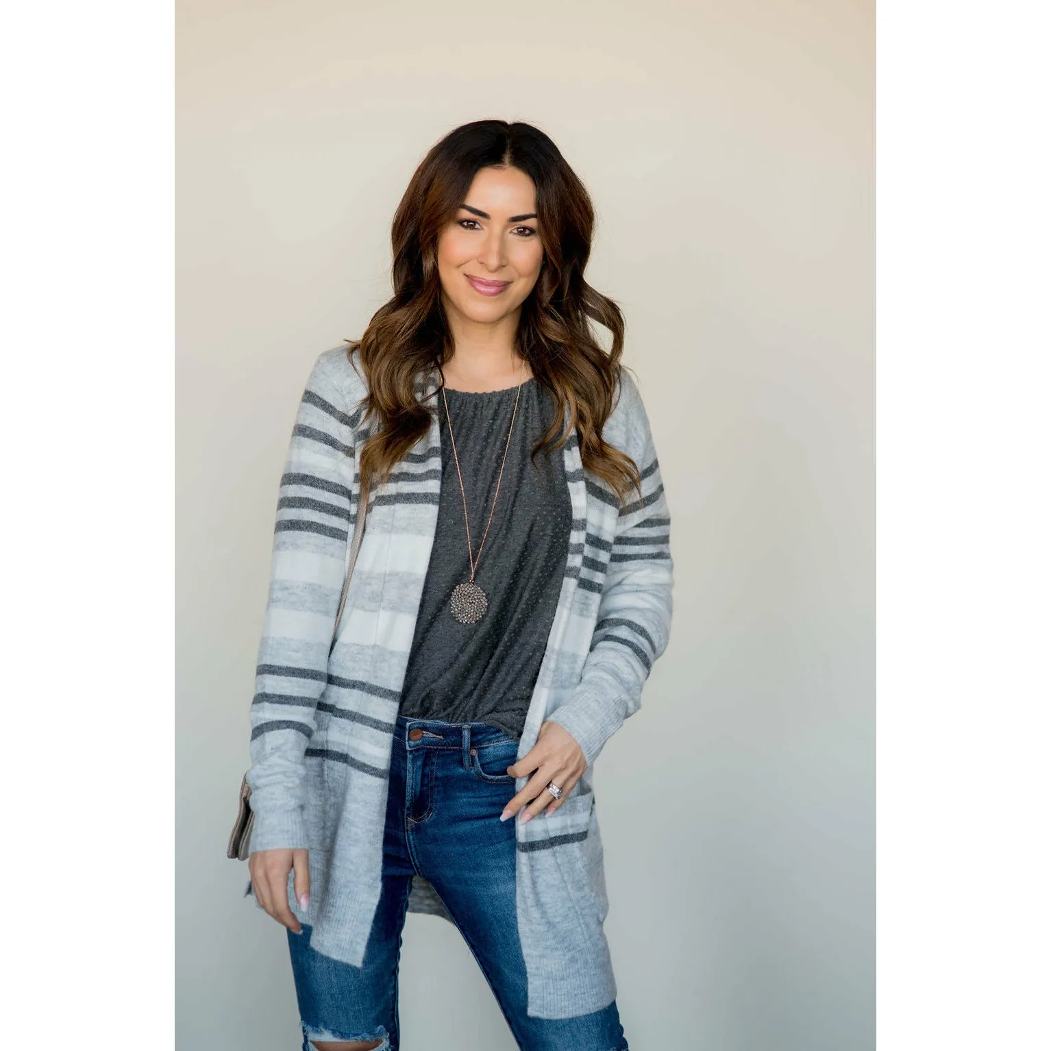 Light Grey Striped Cardigan