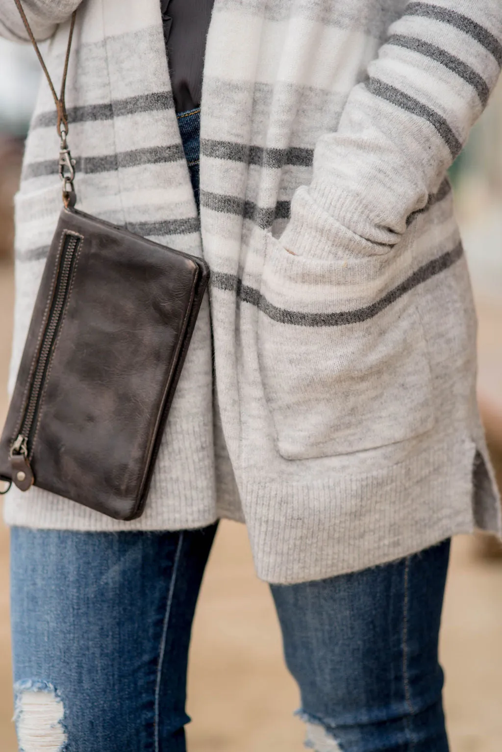 Light Grey Striped Cardigan