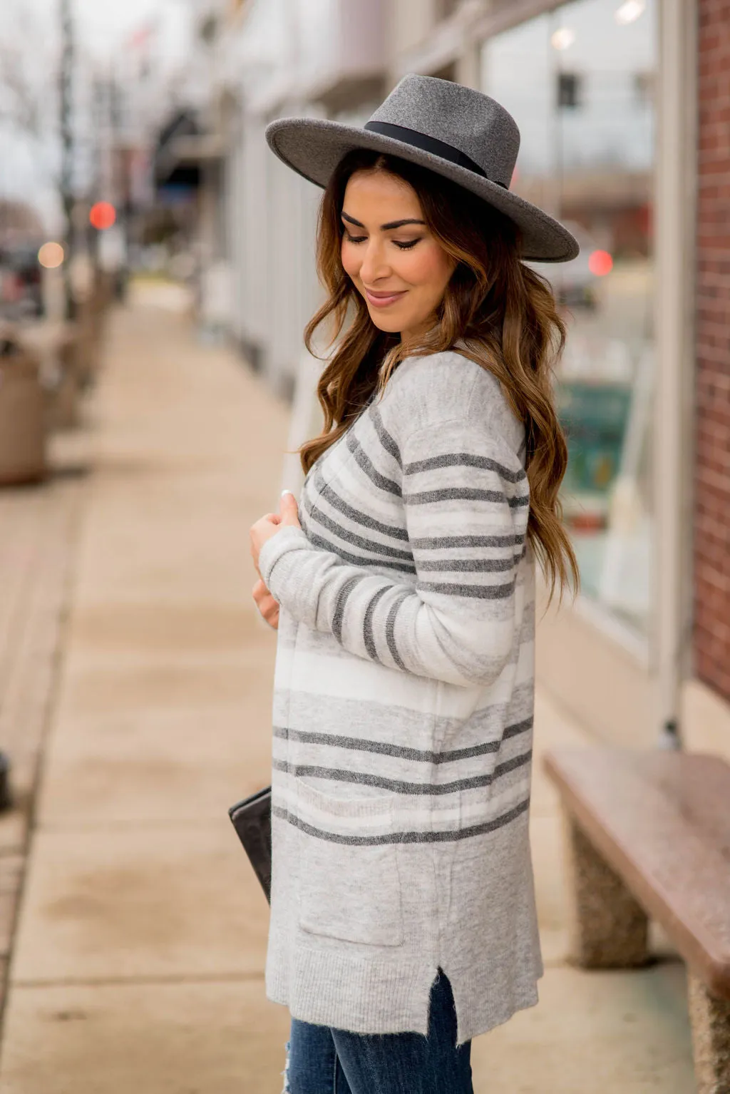 Light Grey Striped Cardigan
